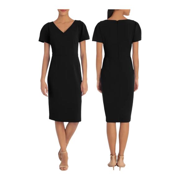 Maggy London dress short sleeve crepe midi black size 10 - Picture 1 of 5